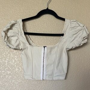 Cream Puff Sleeve Corset Crop Top